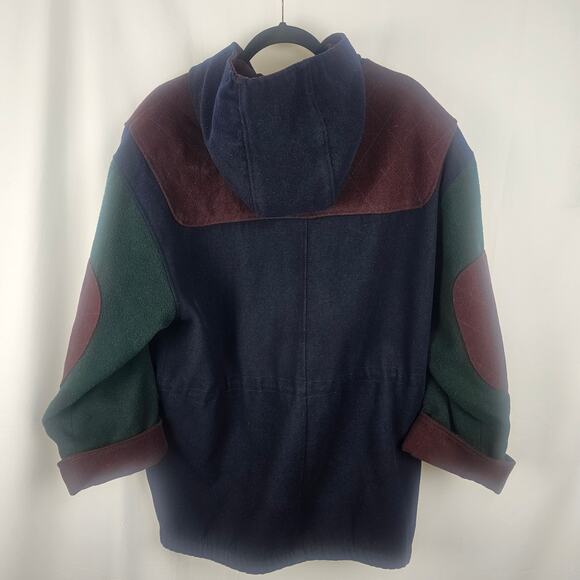 Vintage 80s OutBrook Colorblock Wool Hooded Jacket Mens L Firemans Clasp Korea - Picture 4 of 4